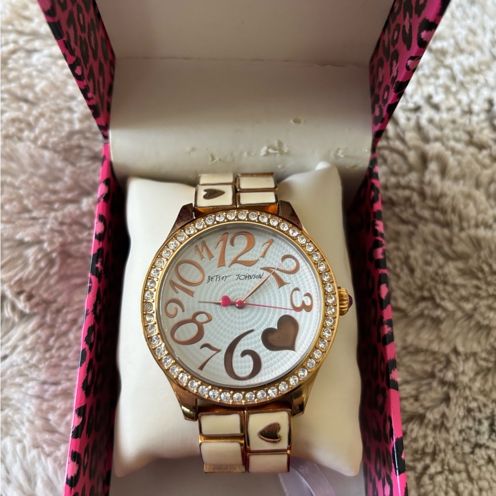Betsey Johnson Gold and White Watch with Chic Design